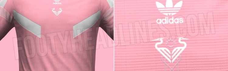 迈阿密国际复古球衣谍照：粉色球衣搭配白色细节，胸口为苍鹭logo